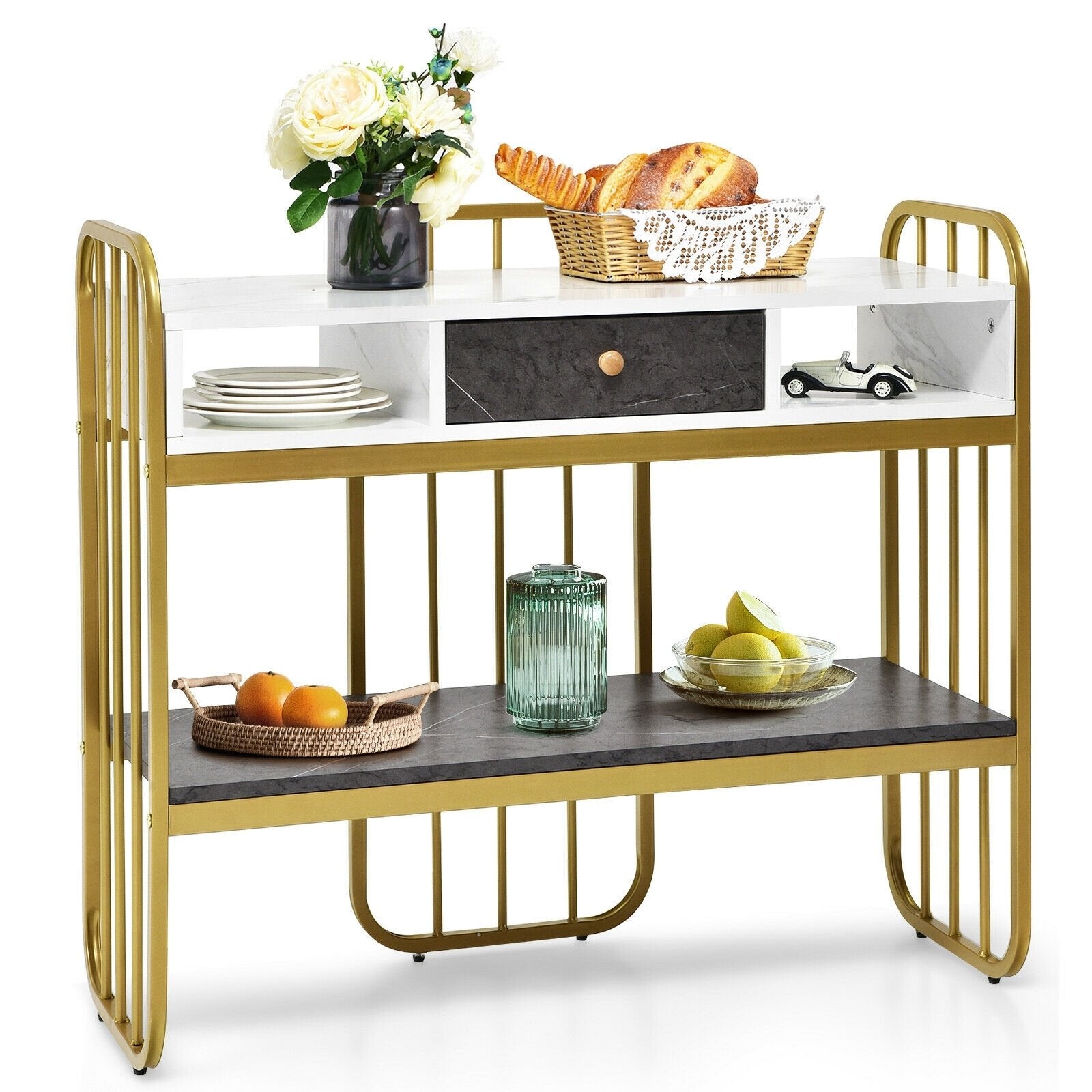 Console Table with Drawer Storage Shelf Wide Tabletop, White Console Tables   at Gallery Canada