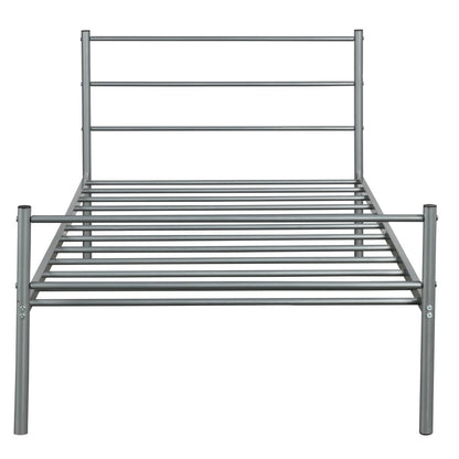 Twin Size Metal Bed Frame Platform with Headboard, Silver Simple Bed Frame   at Gallery Canada