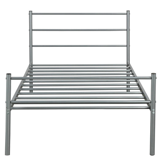 Twin Size Metal Bed Frame Platform with Headboard, Silver - Gallery Canada