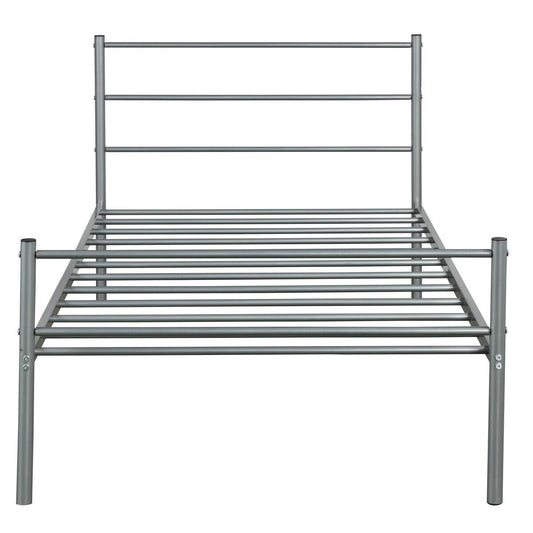 Twin Size Metal Bed Frame Platform with Headboard, Silver Simple Bed Frame   at Gallery Canada