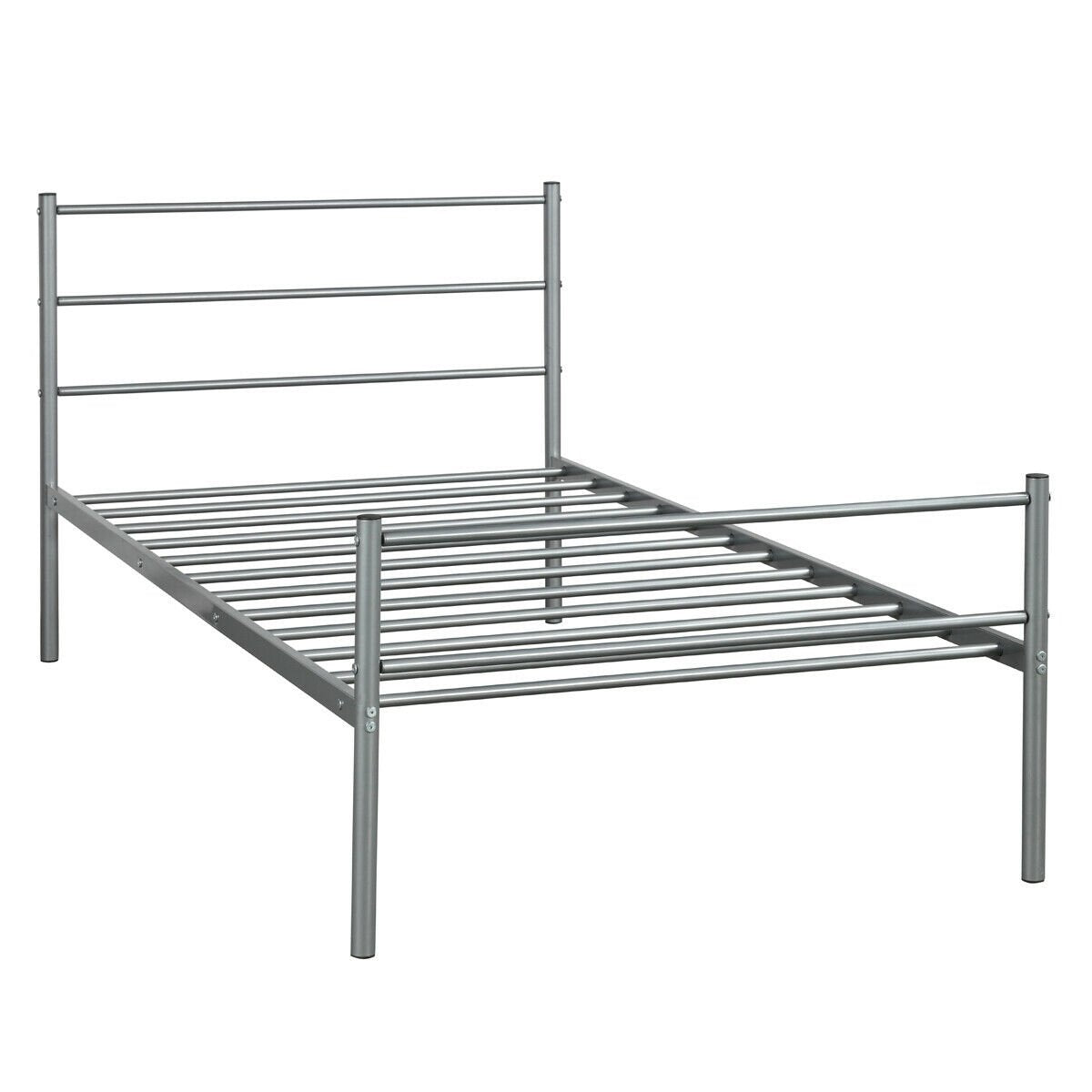 Twin Size Metal Bed Frame Platform with Headboard, Silver Simple Bed Frame   at Gallery Canada