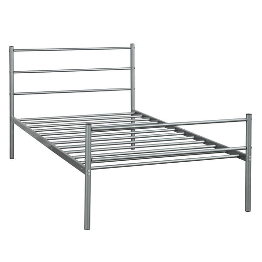Twin Size Metal Bed Frame Platform with Headboard, Silver - Gallery Canada