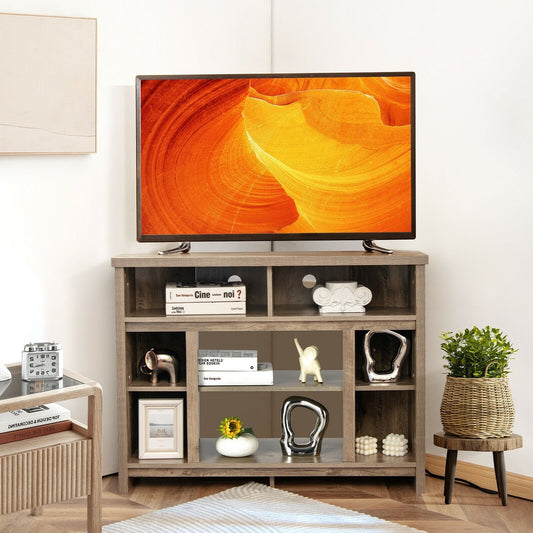 Modern Corner TV Stand with Adjustable Shelves for TVs up to 48 Inch, Natural - Gallery Canada