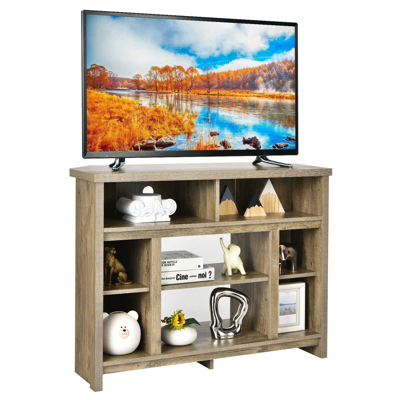 Modern Corner TV Stand with Adjustable Shelves for TVs up to 48 Inch, Natural - Gallery Canada