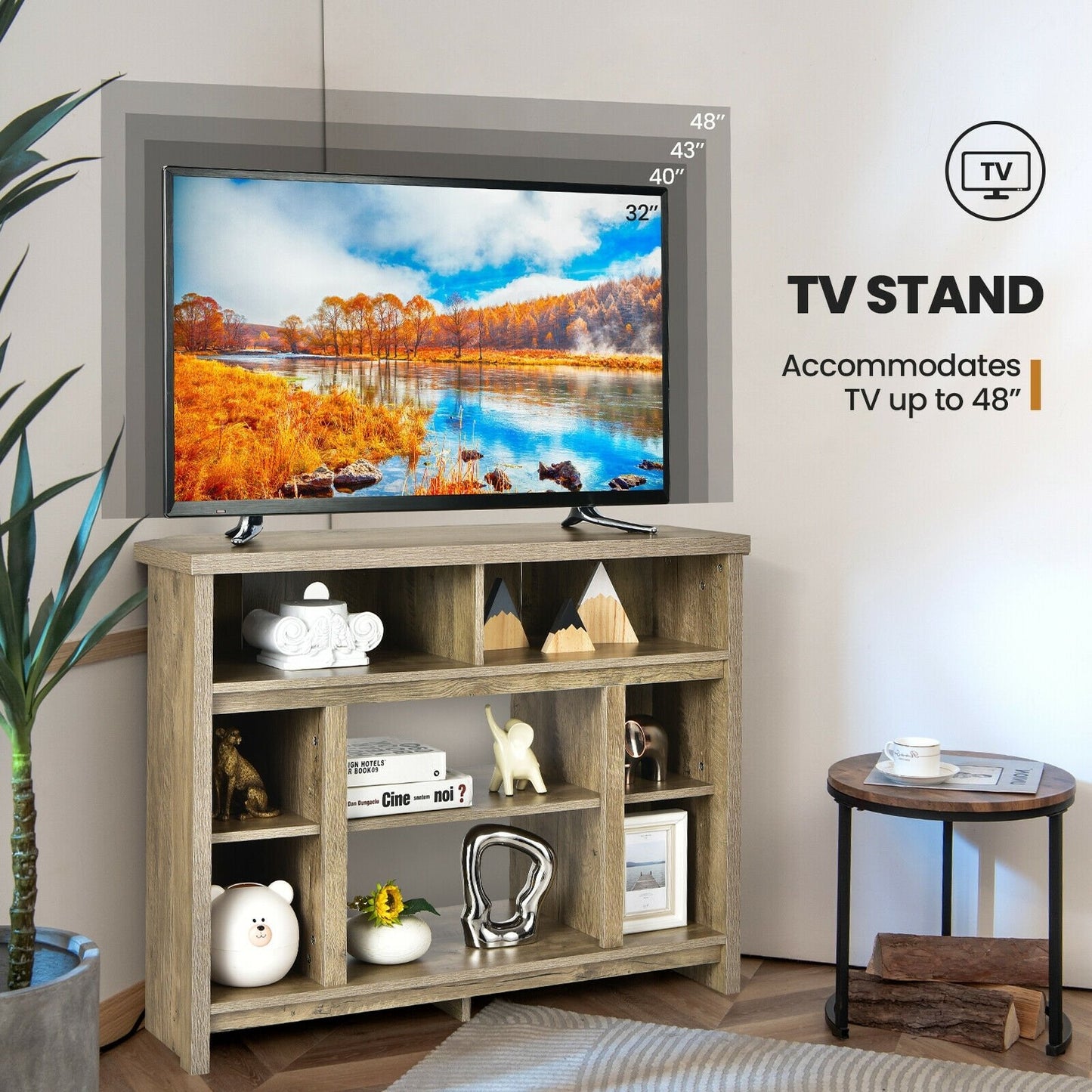 Modern Corner TV Stand with Adjustable Shelves for TVs up to 48 Inch, Natural - Gallery Canada