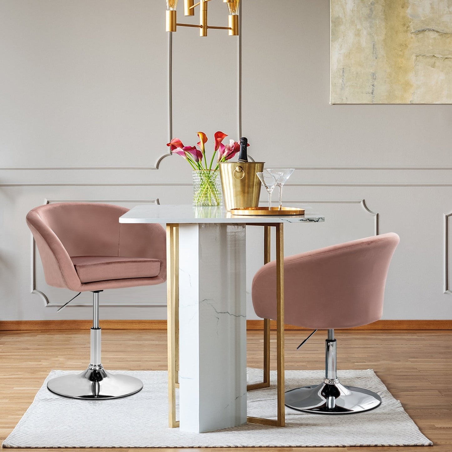 360 Degree Swivel Makeup Stool Accent Chair with Round Back and Metal Base, Pink Accent Chairs   at Gallery Canada