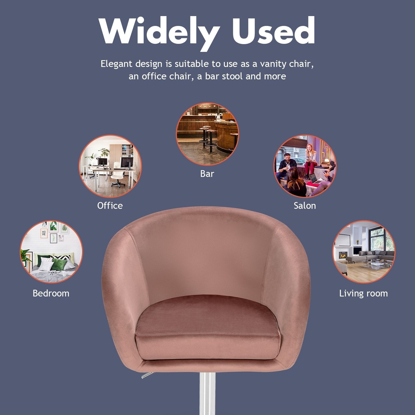 360 Degree Swivel Makeup Stool Accent Chair with Round Back and Metal Base, Pink Accent Chairs   at Gallery Canada