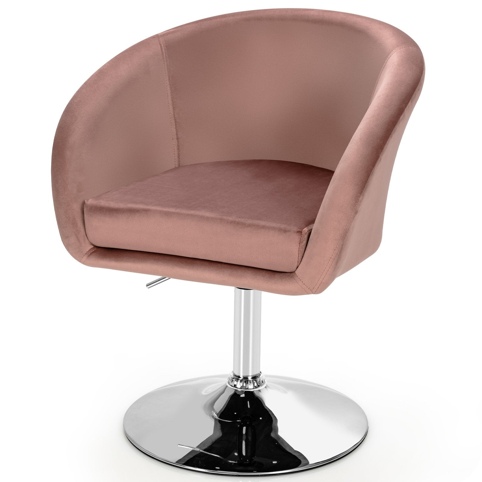 360 Degree Swivel Makeup Stool Accent Chair with Round Back and Metal Base, Pink Accent Chairs   at Gallery Canada