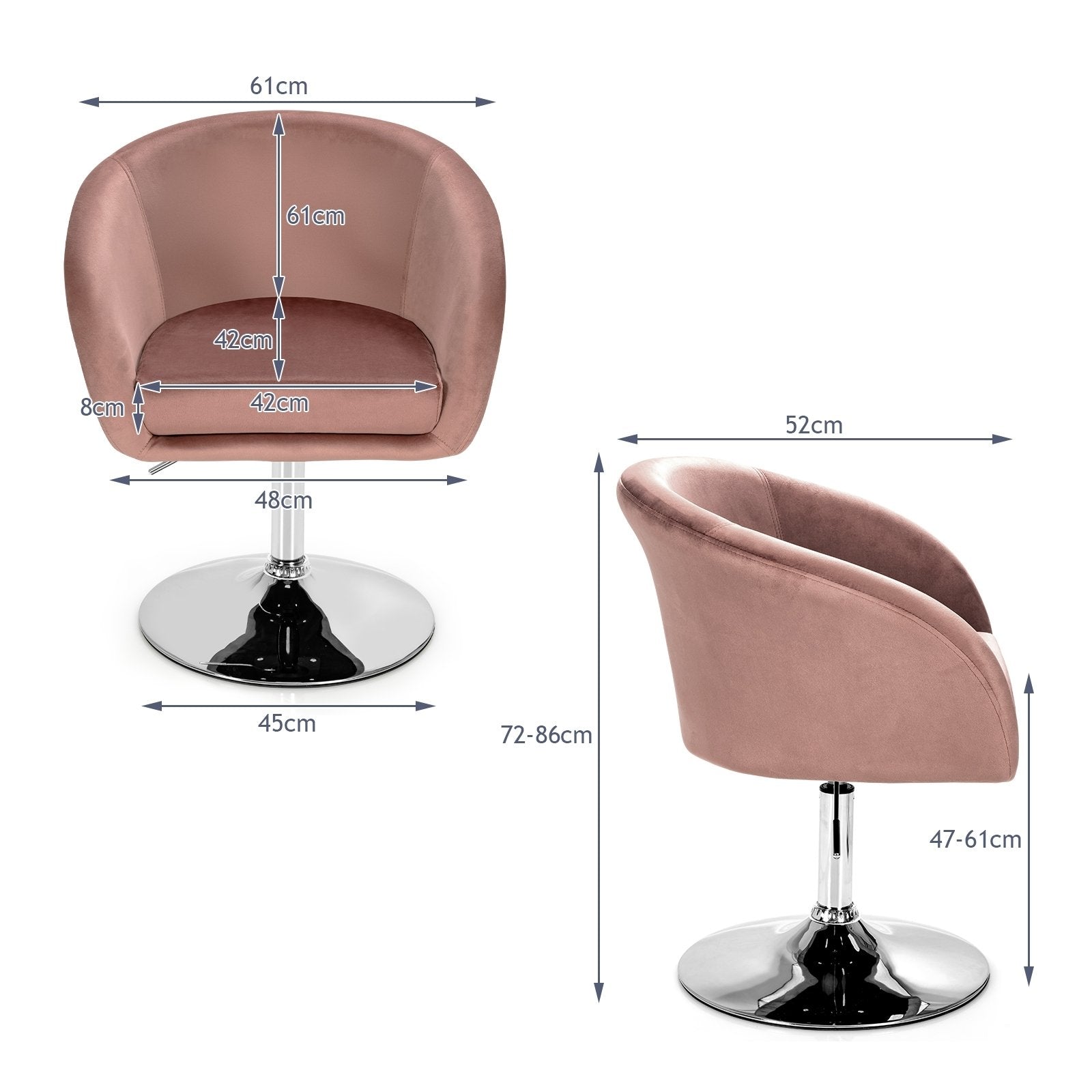 360 Degree Swivel Makeup Stool Accent Chair with Round Back and Metal Base, Pink Accent Chairs   at Gallery Canada