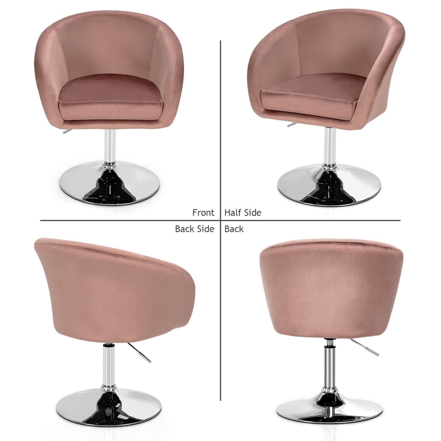 360 Degree Swivel Makeup Stool Accent Chair with Round Back and Metal Base, Pink Accent Chairs   at Gallery Canada