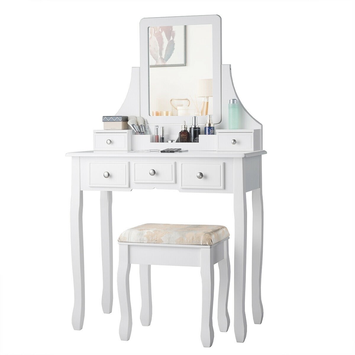 5 Drawers Removable Box Makeup Dressing Vanity Set, White Makeup Vanities   at Gallery Canada