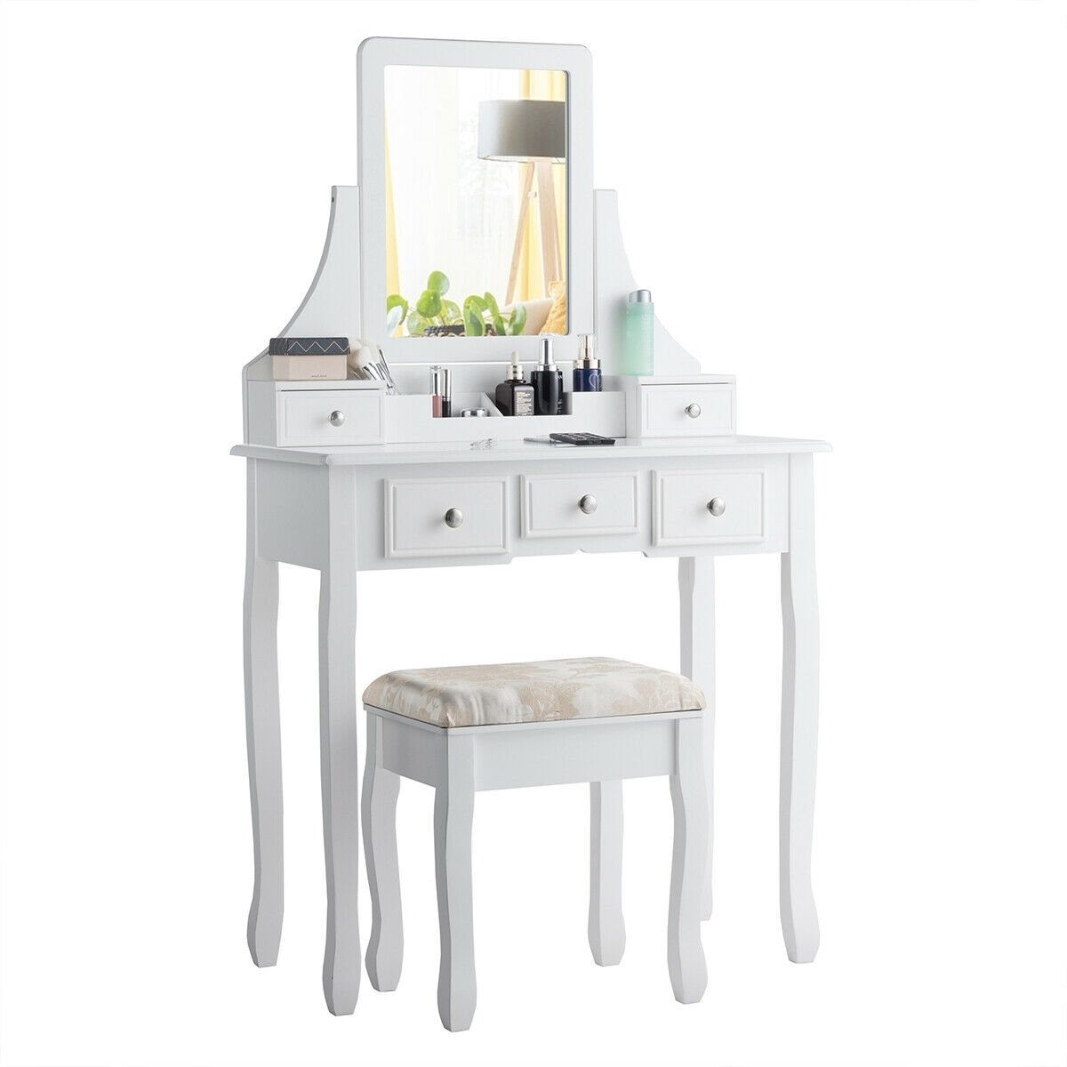 5 Drawers Removable Box Makeup Dressing Vanity Set, White Makeup Vanities   at Gallery Canada