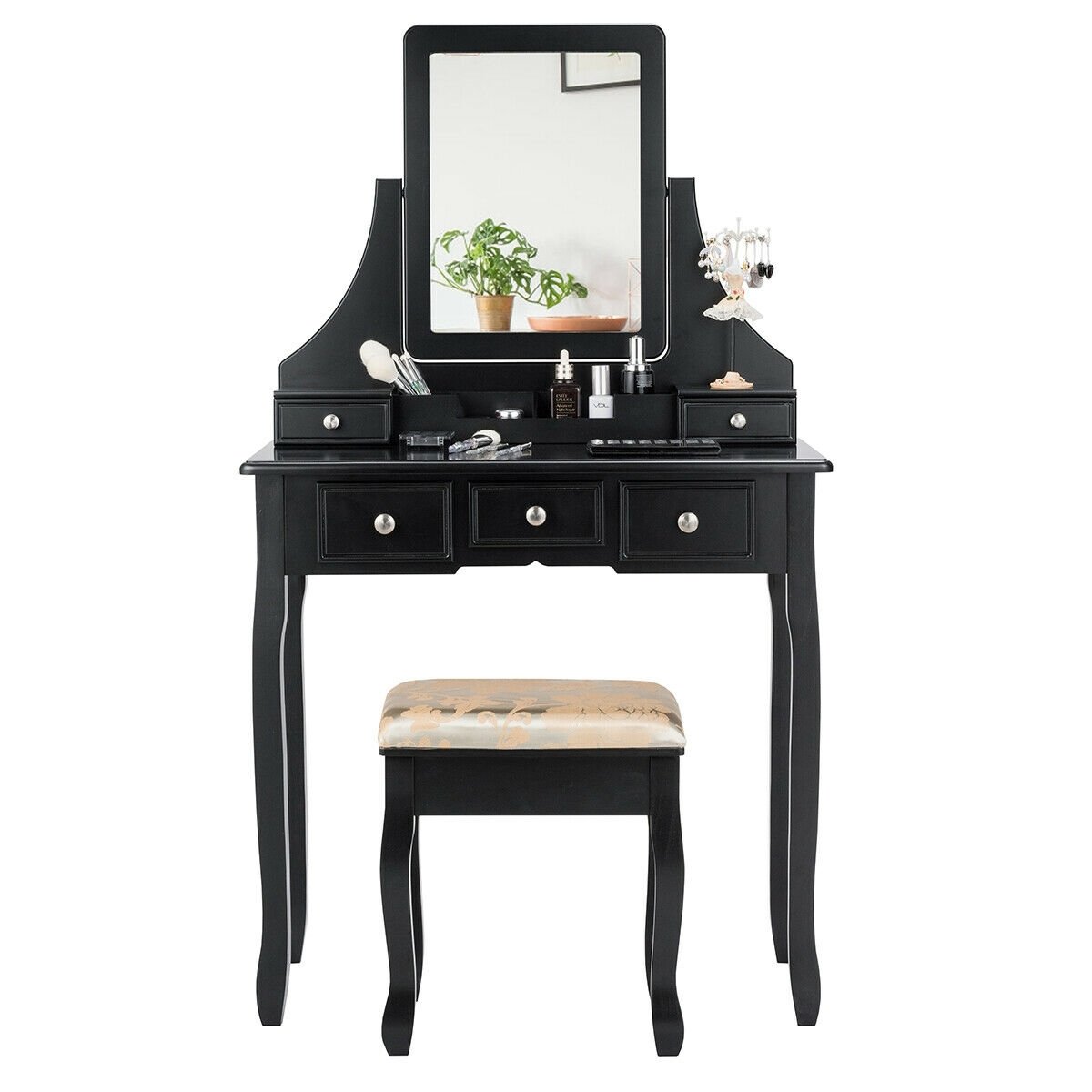 5 Drawers Removable Box Makeup Dressing Vanity Set, Black Makeup Vanities   at Gallery Canada