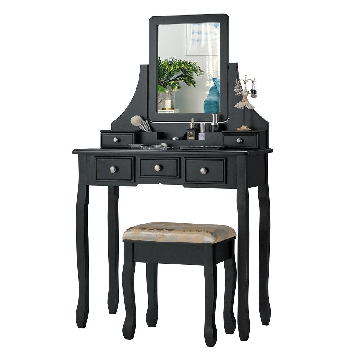 5 Drawers Removable Box Makeup Dressing Vanity Set, Black Makeup Vanities   at Gallery Canada