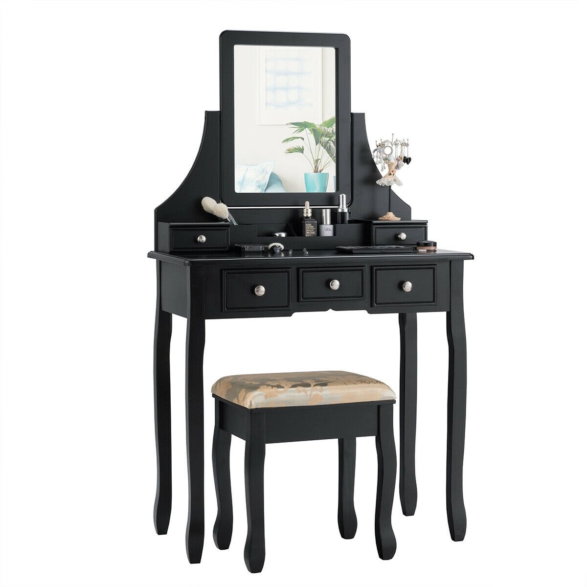 5 Drawers Removable Box Makeup Dressing Vanity Set, Black Makeup Vanities   at Gallery Canada