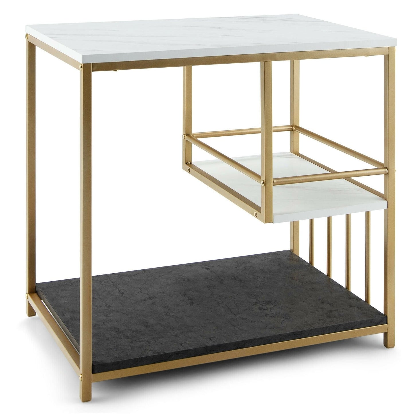 3-Tier Multi-function Marble End Table with Storage Shelf, Golden End & Side Tables   at Gallery Canada