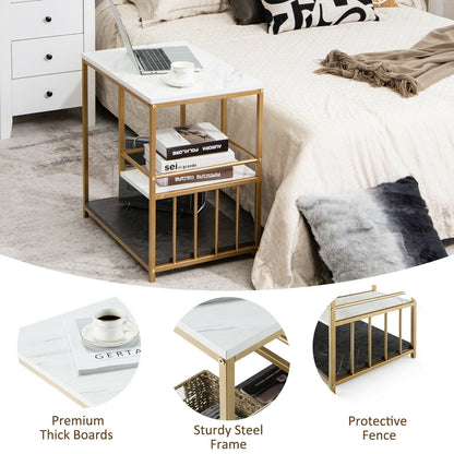 3-Tier Multi-function Marble End Table with Storage Shelf, Golden End & Side Tables   at Gallery Canada