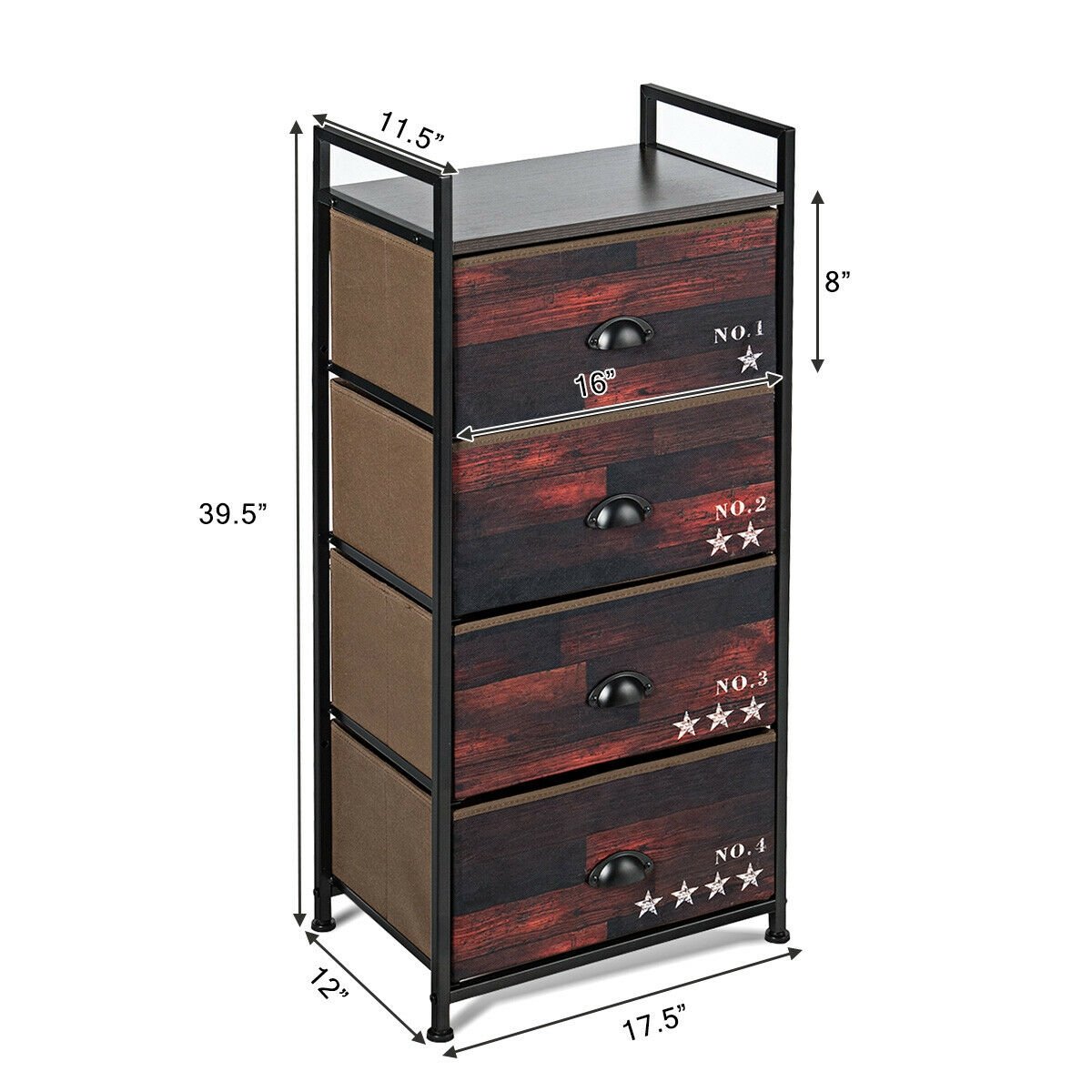 Industrial 4 Fabric Drawers Storage Dresser with Fabric Drawers and Steel Frame, Dark Brown Dressers & Chests   at Gallery Canada