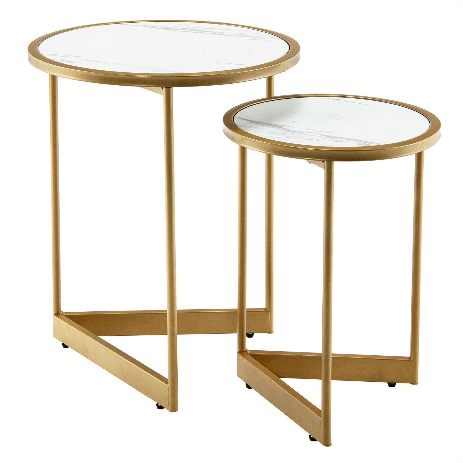 Round Nesting Table Set of 2 with Marble-like Tabletop, White Coffee Tables   at Gallery Canada