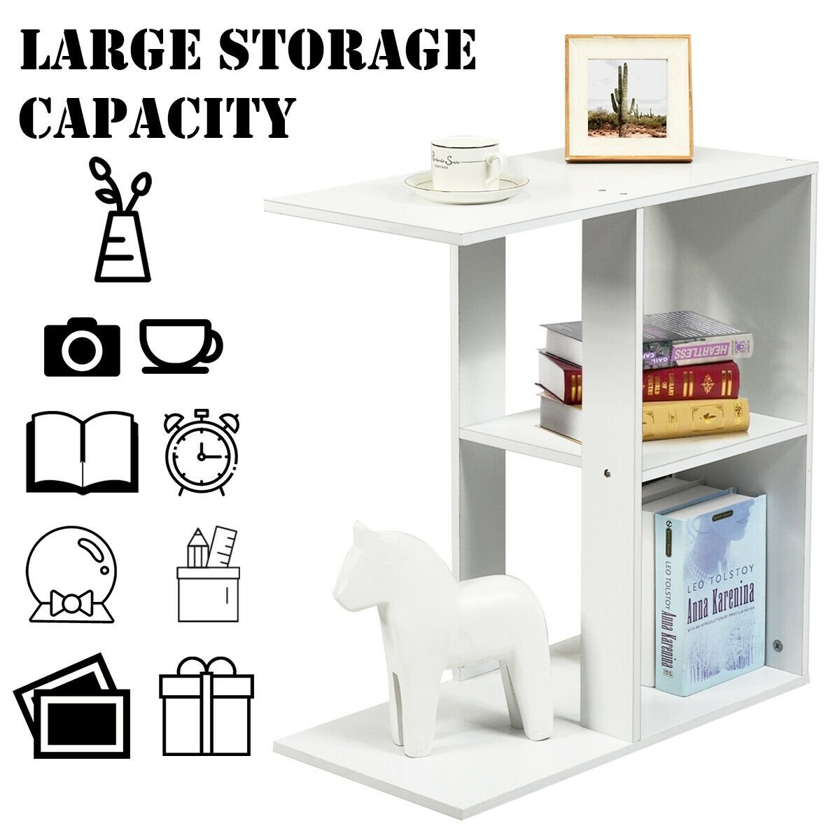 3-Tier Narrow Side Table with Storage Shelf, White End & Side Tables   at Gallery Canada