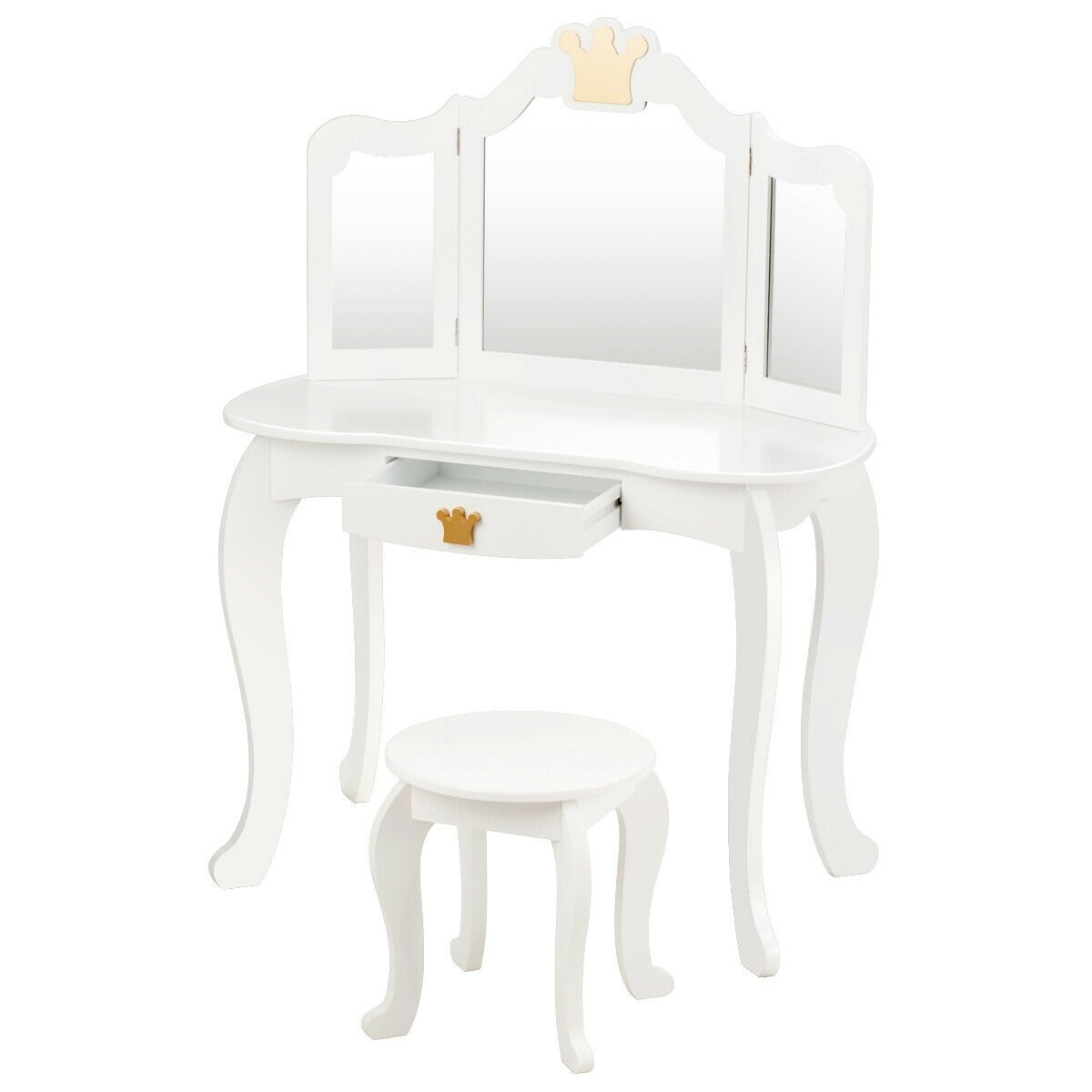 Kids Makeup Dressing Table with Tri-folding Mirror and Stool, White Kids Vanities   at Gallery Canada