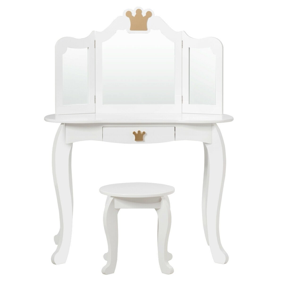 Kids Makeup Dressing Table with Tri-folding Mirror and Stool, White Kids Vanities   at Gallery Canada