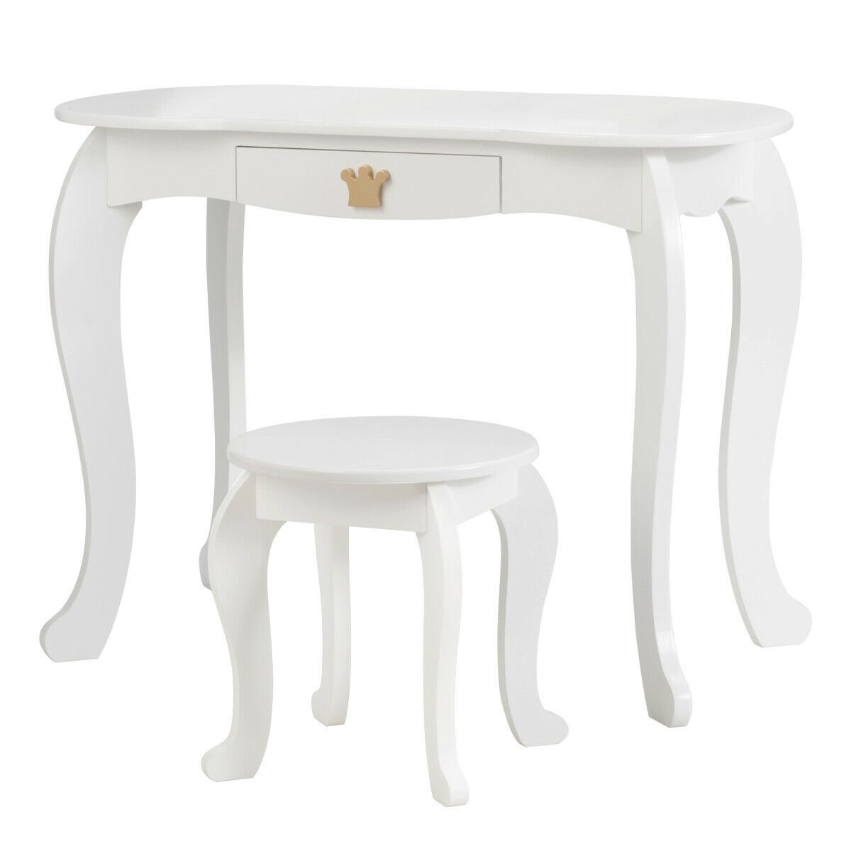 Kids Makeup Dressing Table with Tri-folding Mirror and Stool, White Kids Vanities   at Gallery Canada