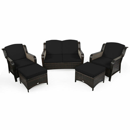 5 Pieces Patio Rattan Sofa Set with Cushion and Ottoman, Black Outdoor Sectionals   at Gallery Canada