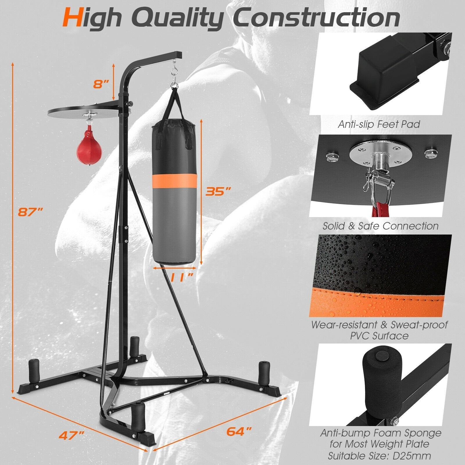 Heavy Duty Boxing Punching Stand With Heavy Bag, Gray Boxing & Martial Arts   at Gallery Canada