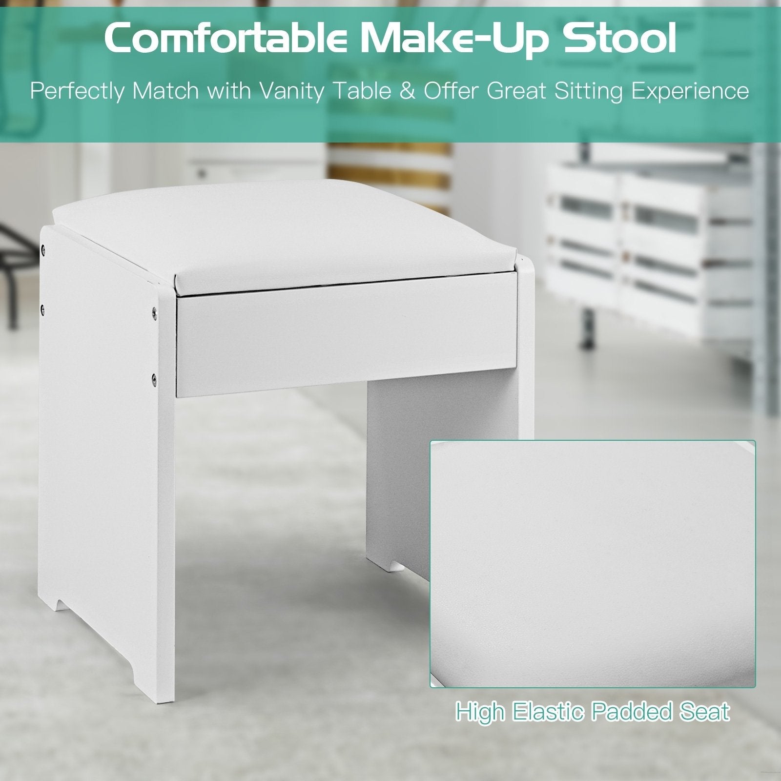 Vanity Makeup Dressing Table Set with Flip Top Mirror and Cushioned Stool, White Makeup Vanities   at Gallery Canada