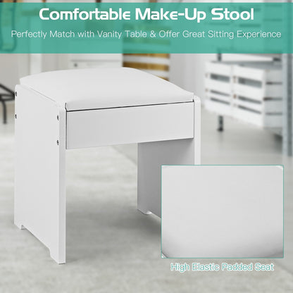 Vanity Makeup Dressing Table Set with Flip Top Mirror and Cushioned Stool, White - Gallery Canada