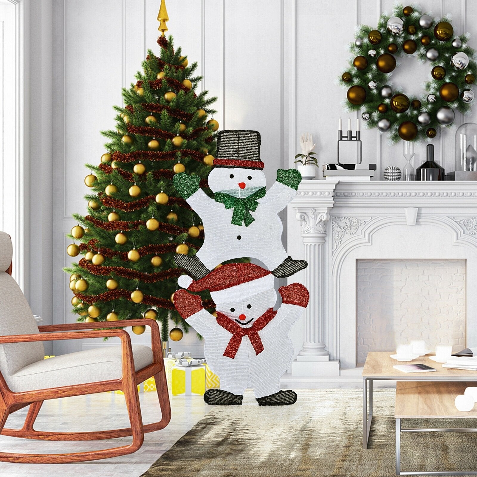 54 Inch Snowman Xmas Decorations with UL Certified Plug, White - Gallery Canada