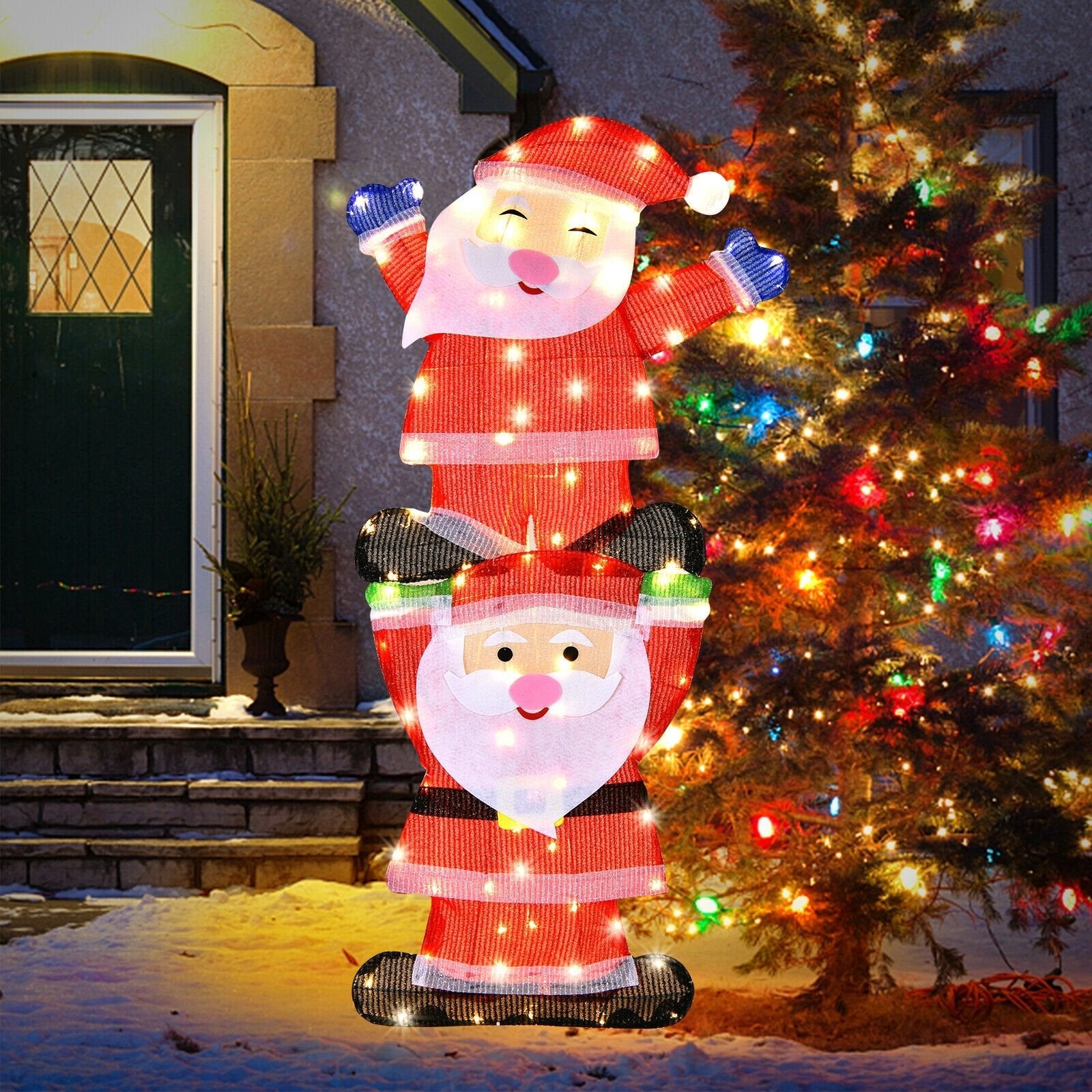 LED Double Santa Yard Christmas Decoration with String Lights and Stakes, Red Christmas Decor & Accessories   at Gallery Canada