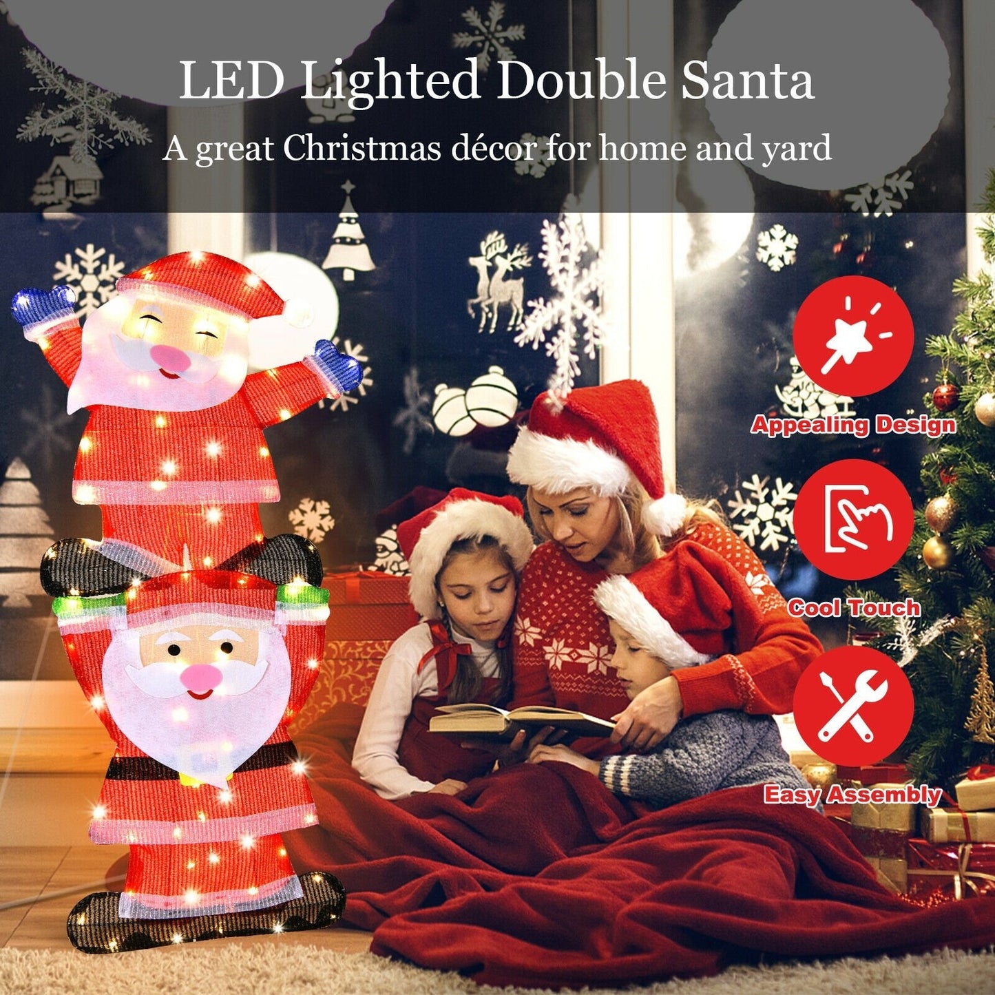 LED Double Santa Yard Christmas Decoration with String Lights and Stakes, Red Christmas Decor & Accessories   at Gallery Canada