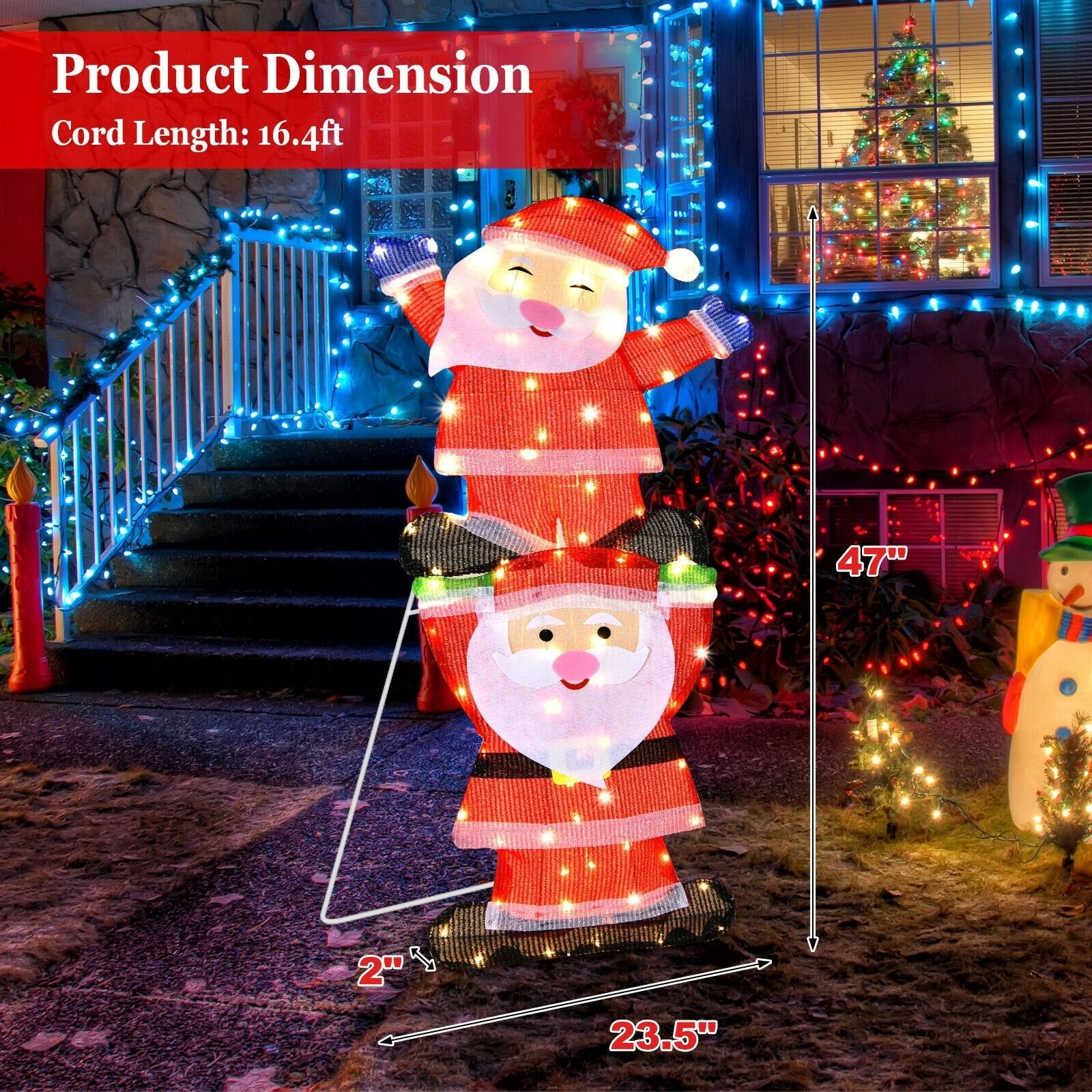 LED Double Santa Yard Christmas Decoration with String Lights and Stakes, Red Christmas Decor & Accessories   at Gallery Canada