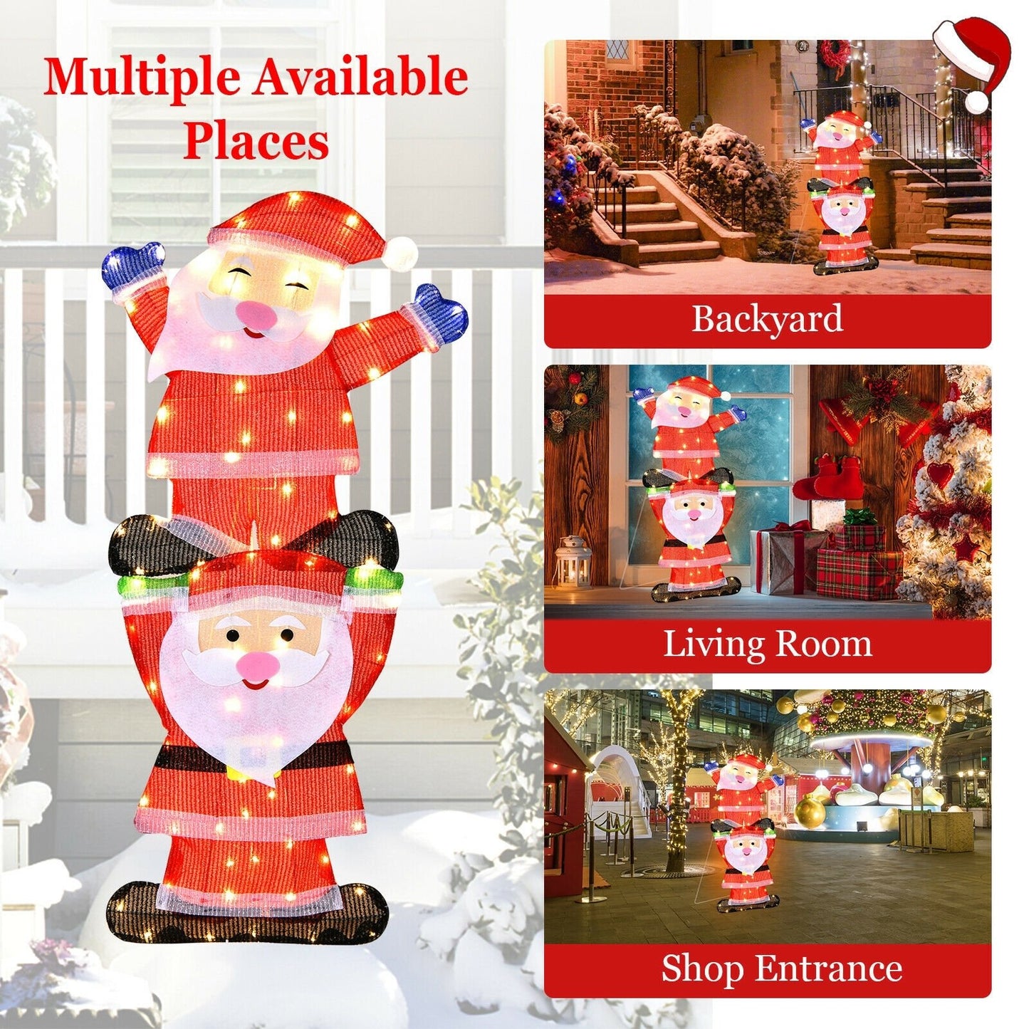 LED Double Santa Yard Christmas Decoration with String Lights and Stakes, Red Christmas Decor & Accessories   at Gallery Canada