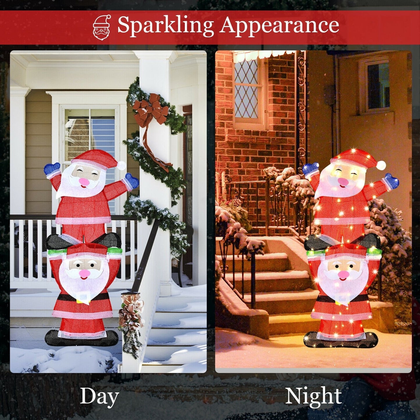 LED Double Santa Yard Christmas Decoration with String Lights and Stakes, Red Christmas Decor & Accessories   at Gallery Canada