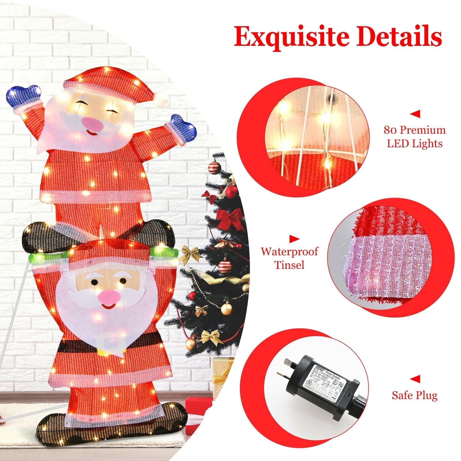 LED Double Santa Yard Christmas Decoration with String Lights and Stakes, Red Christmas Decor & Accessories   at Gallery Canada