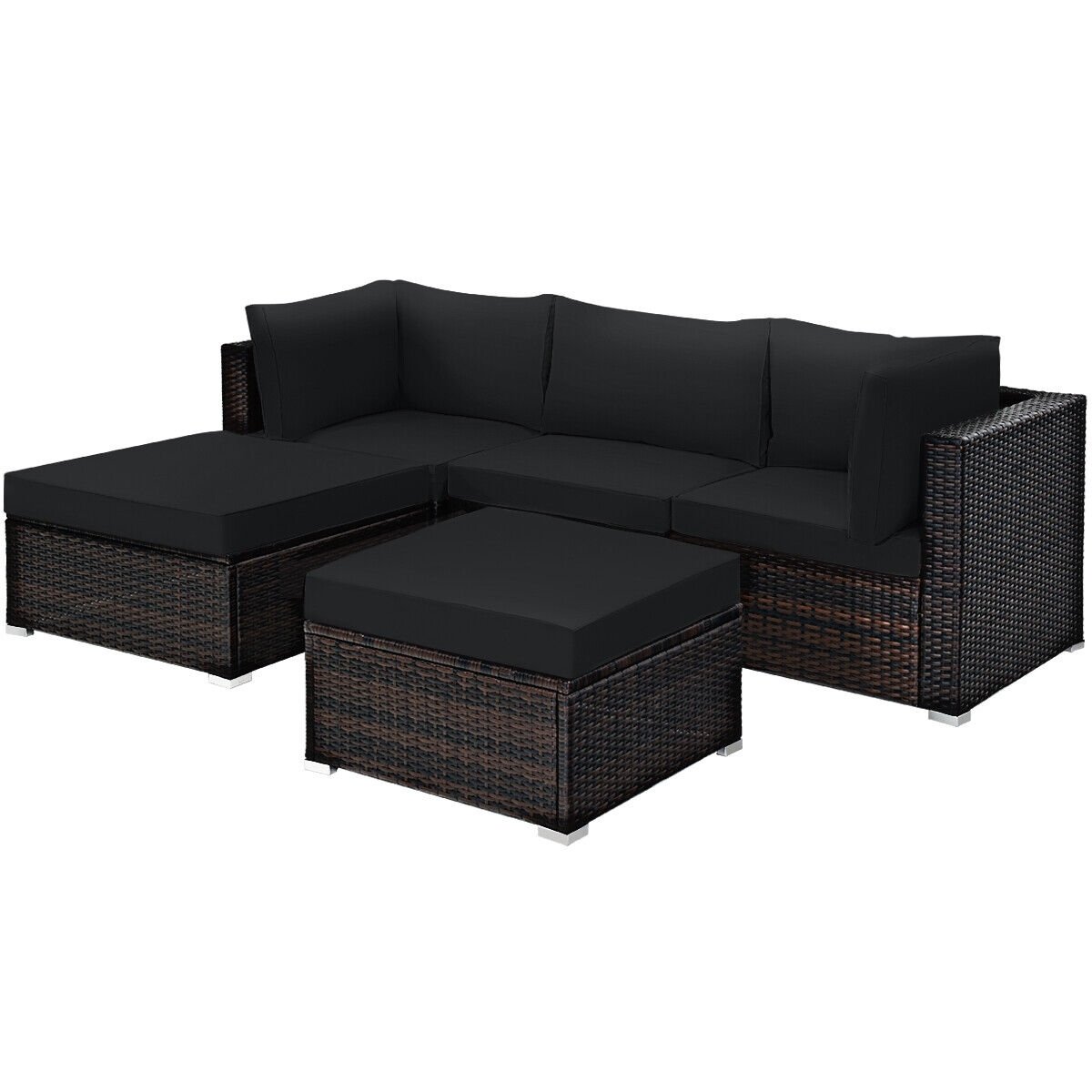 5 Pieces Patio Sectional Rattan Furniture Set with Ottoman Table, Black Outdoor Sectionals   at Gallery Canada