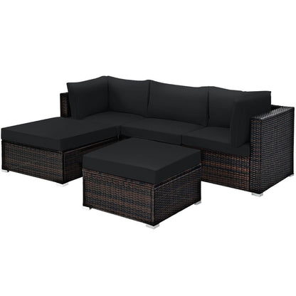 5 Pieces Patio Sectional Rattan Furniture Set with Ottoman Table, Black Outdoor Sectionals   at Gallery Canada