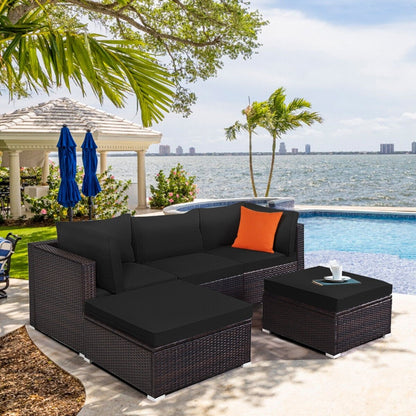 5 Pieces Patio Sectional Rattan Furniture Set with Ottoman Table, Black Outdoor Sectionals   at Gallery Canada