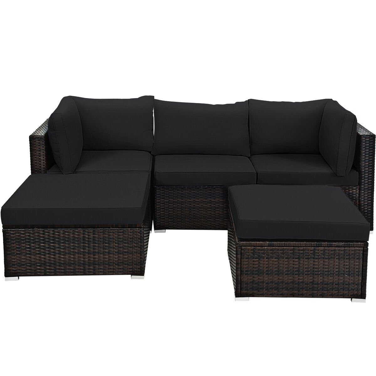 5 Pieces Patio Sectional Rattan Furniture Set with Ottoman Table, Black Outdoor Sectionals   at Gallery Canada