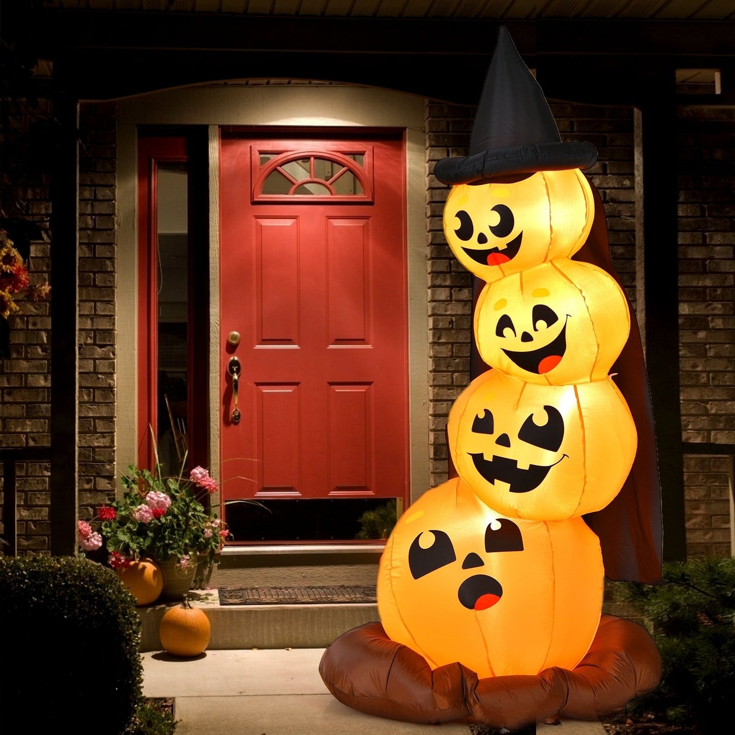 7 Feet Halloween Inflatable Pumpkin Combo with Witch's Hat and LED Lights, Orange Halloween   at Gallery Canada