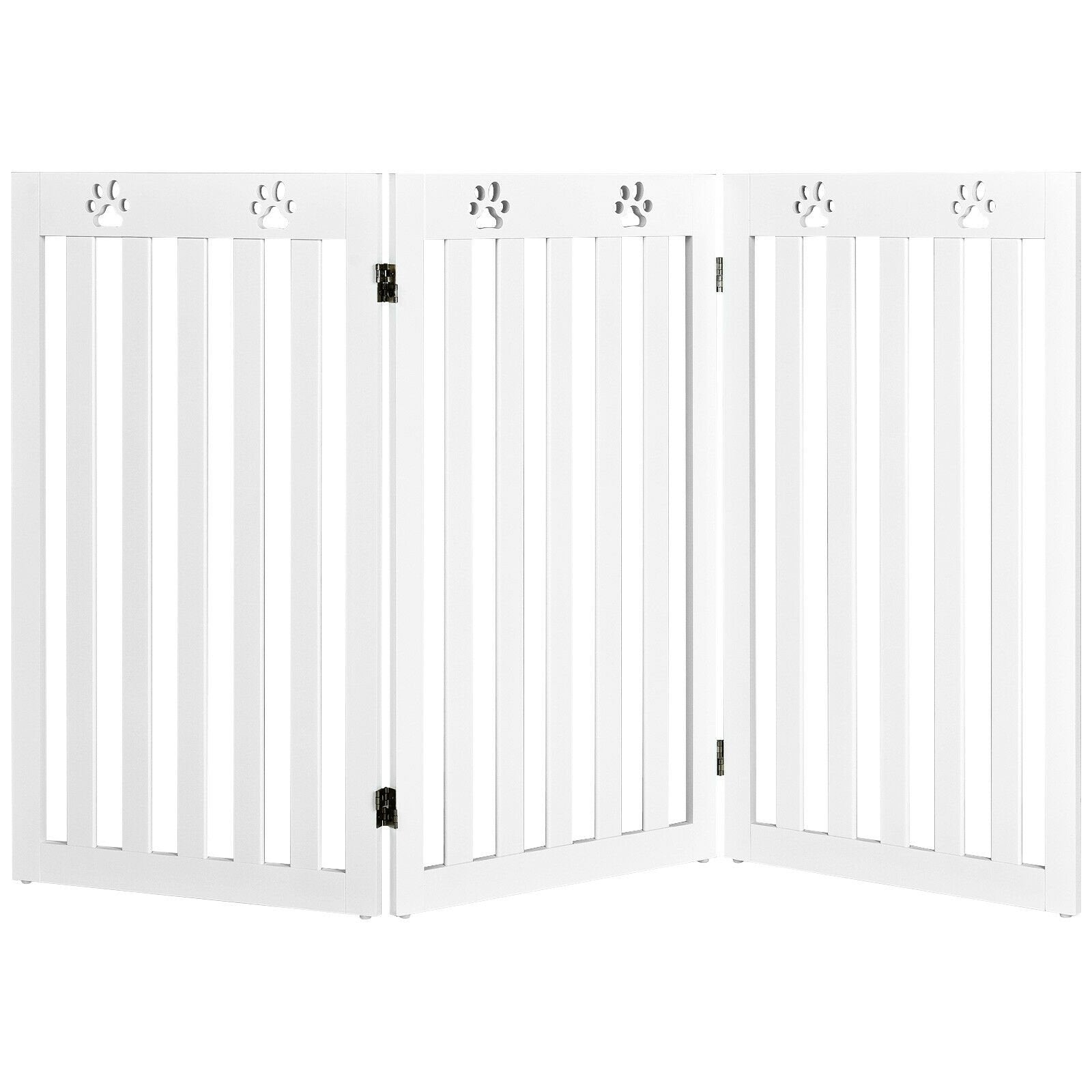 36 Inch Folding Wooden Freestanding Pet Gate Dog Gate with 360° Flexible Hinge, White Pet Gate   at Gallery Canada