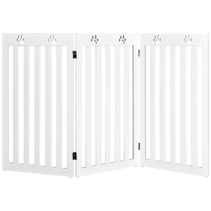 36 Inch Folding Wooden Freestanding Pet Gate Dog Gate with 360° Flexible Hinge, White Pet Gate   at Gallery Canada