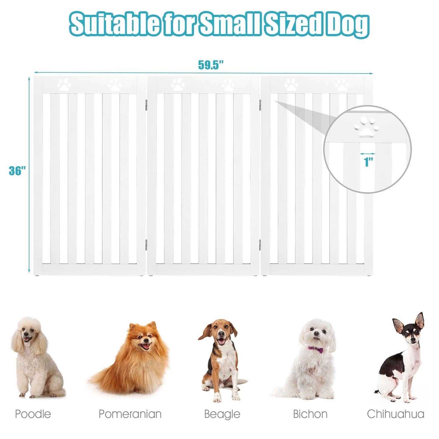 36 Inch Folding Wooden Freestanding Pet Gate Dog Gate with 360° Flexible Hinge, White Pet Gate   at Gallery Canada