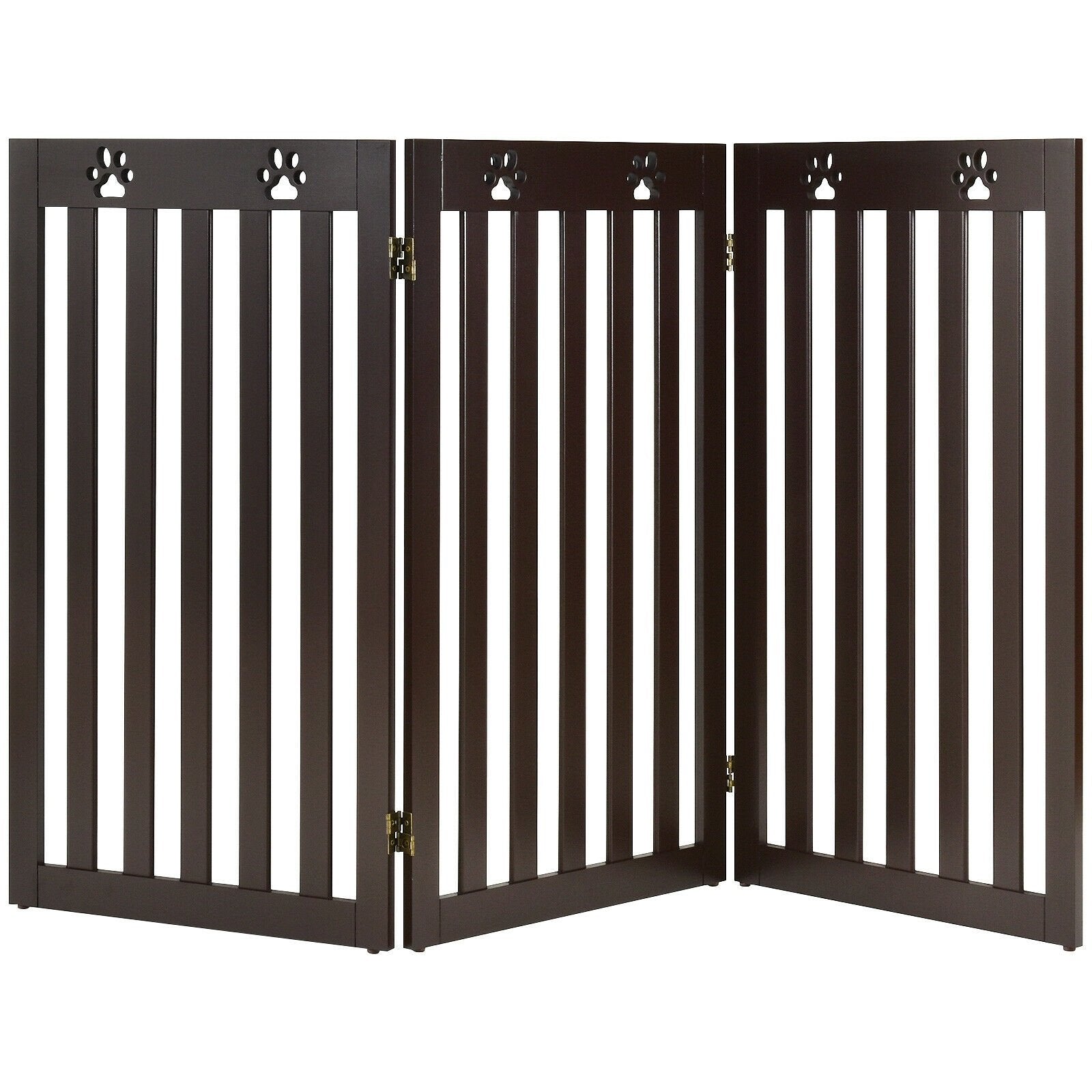 36 Inch Folding Wooden Freestanding Pet Gate Dog Gate with 360° Flexible Hinge, Dark Brown Pet Gate   at Gallery Canada