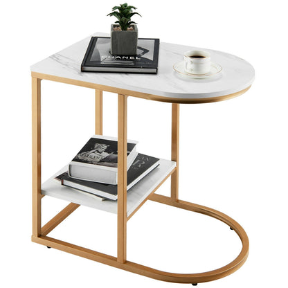 C-shaped Side Table with Faux Marble Tabletop and Golden Steel Frame, White End & Side Tables   at Gallery Canada