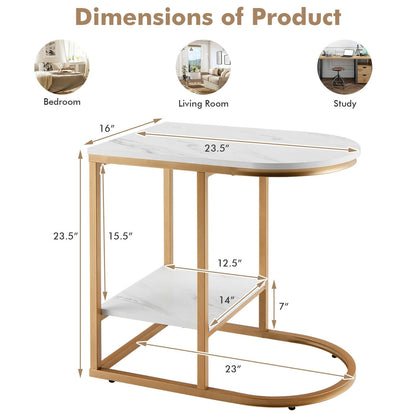 C-shaped Side Table with Faux Marble Tabletop and Golden Steel Frame, White End & Side Tables   at Gallery Canada