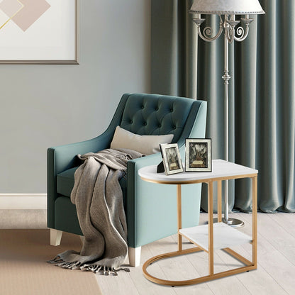 C-shaped Side Table with Faux Marble Tabletop and Golden Steel Frame, White End & Side Tables   at Gallery Canada